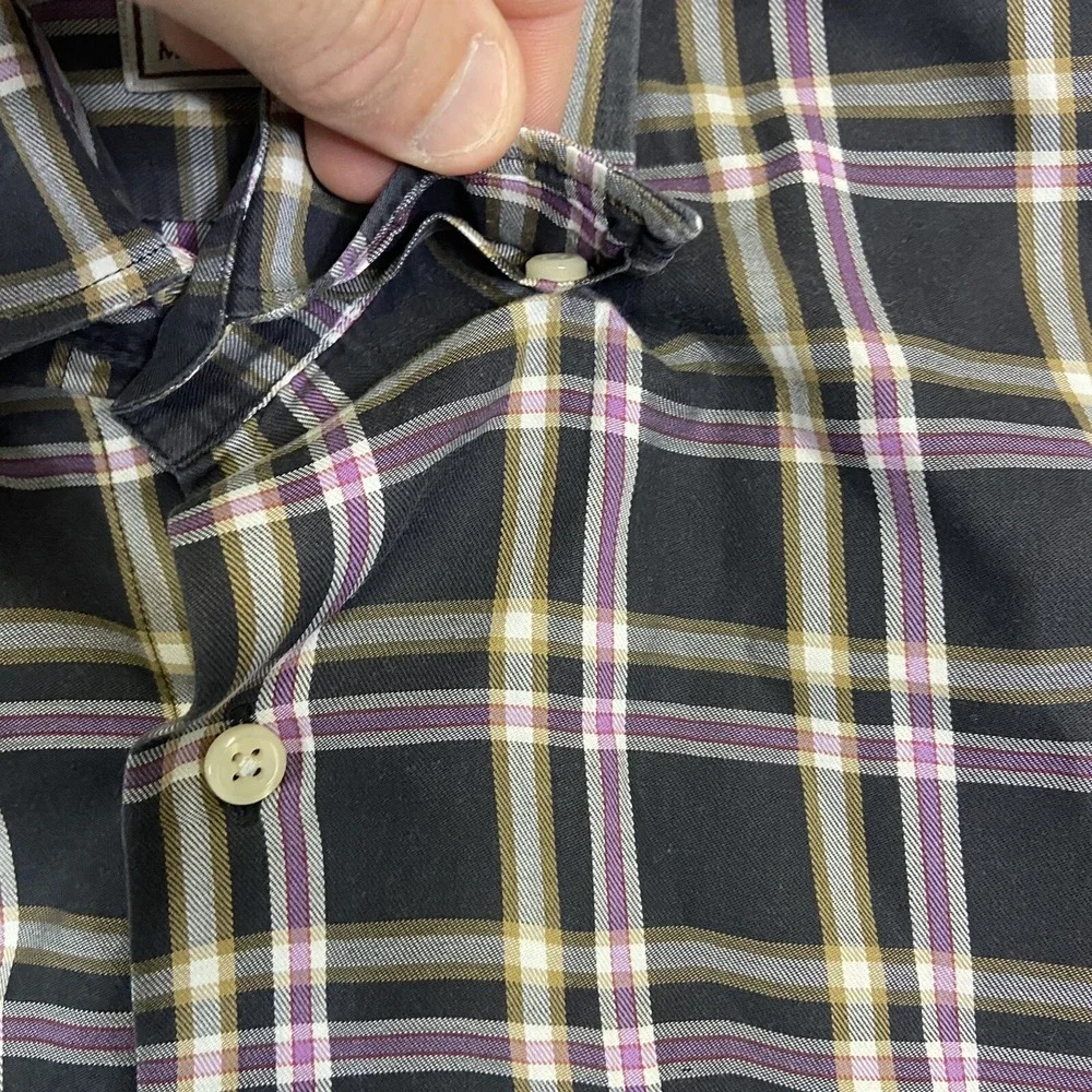 Peter Millar Button Down Shirt Mens Large Blue Black Plaid Long Sleeve‎